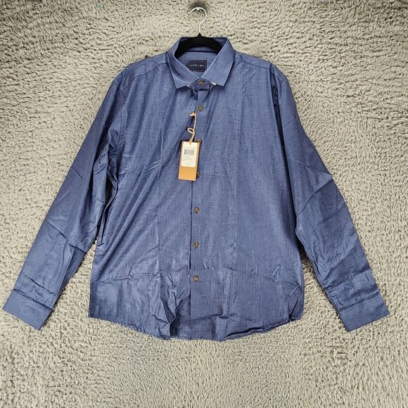 Stitch Note Shirt mens Large Blue Long Sleeve Button Up *NWT* - Picture 1 of 11